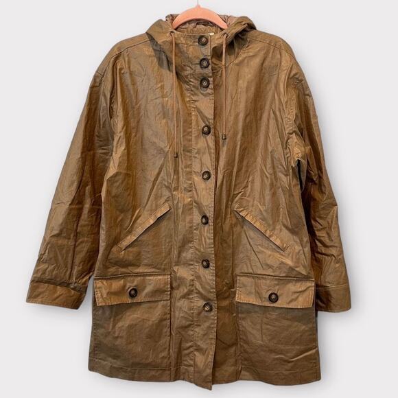 Garnet Hill Coated-Linen Hooded Utility Coastal Rain Jacket Coat 10 - Picture 5 of 16